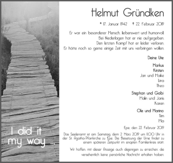 Anzeige von Helmut Gründken von Westfälische Nachrichten