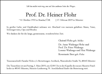 Anzeige von Heiner Flohr von Westfälische Nachrichten