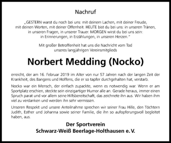 Anzeige von Norbert Medding von Westfälische Nachrichten