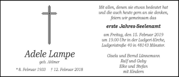 Anzeige von Adele Lampe von Westfälische Nachrichten