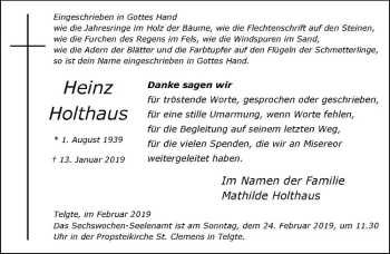 Anzeige von Heinz Holthaus von Westfälische Nachrichten