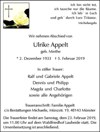 Anzeige von Ulrike Appelt von Westfälische Nachrichten
