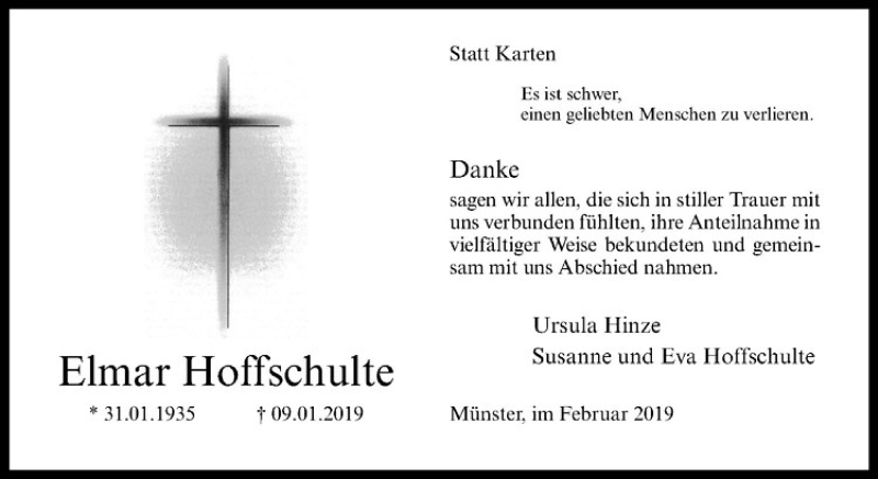  Traueranzeige für Elmar Hoffschulte vom 02.02.2019 aus Westfälische Nachrichten