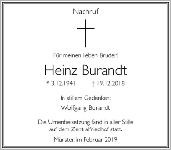 Anzeige von Heinz Burandt von Westfälische Nachrichten
