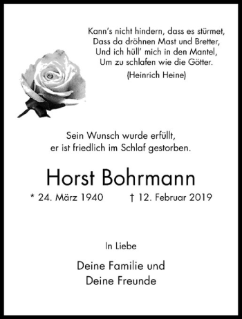 Anzeige von Horst Bohrmann von Westfälische Nachrichten