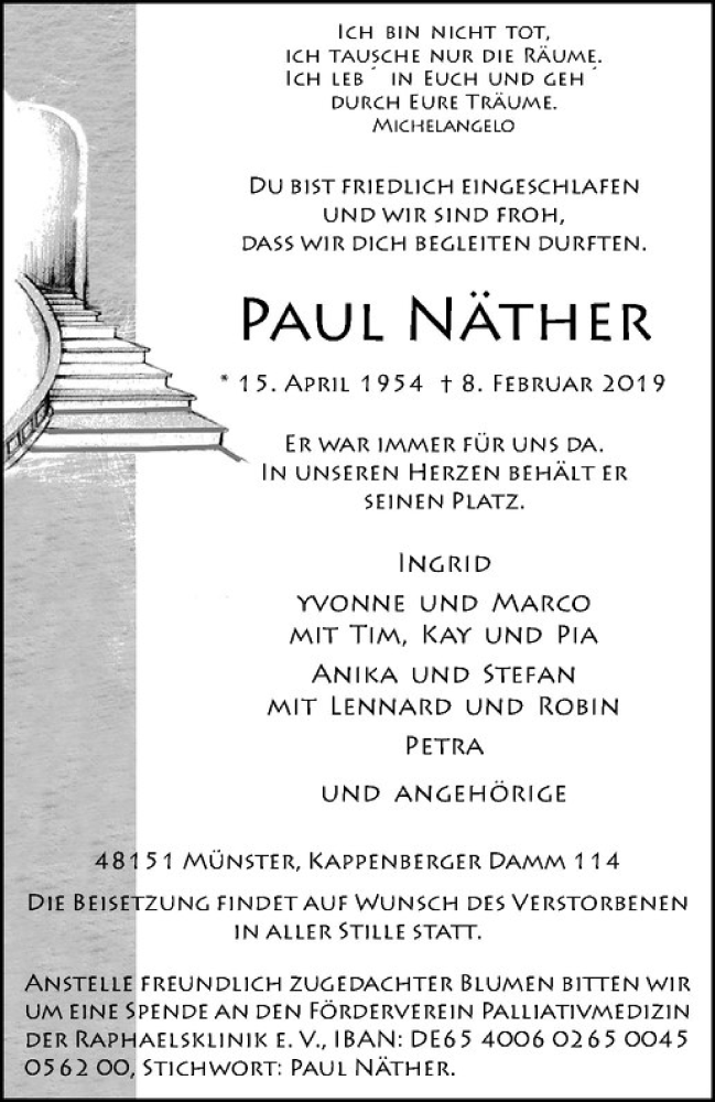  Traueranzeige für Paul Näther vom 16.02.2019 aus Westfälische Nachrichten