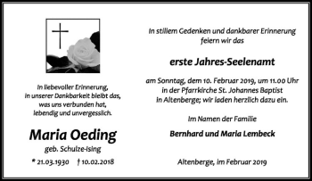 Anzeige von Maria Oeding von Westfälische Nachrichten