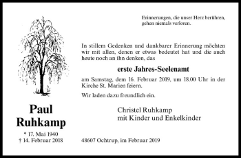 Anzeige von Paul Ruhkamp von Westfälische Nachrichten