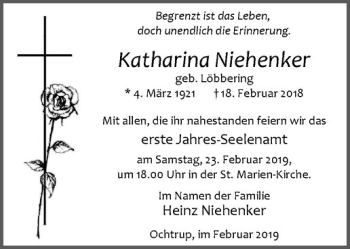 Anzeige von Katharina Niehenker von Westfälische Nachrichten
