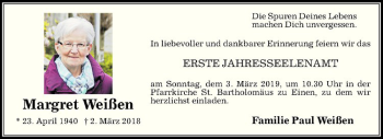Anzeige von Margret Weißen von Westfälische Nachrichten