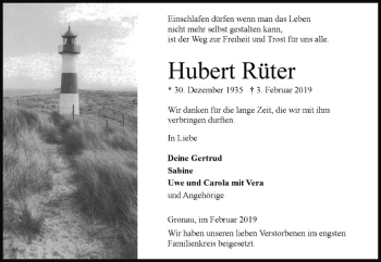 Anzeige von Hubert Rüter von Westfälische Nachrichten