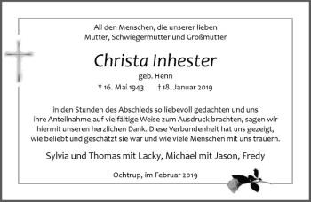 Anzeige von Christa Inhester von Westfälische Nachrichten