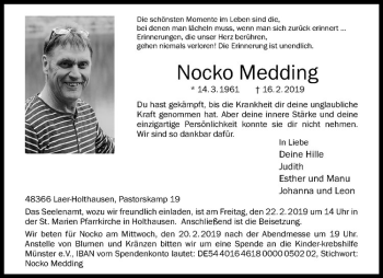 Anzeige von Nocko Medding von Westfälische Nachrichten