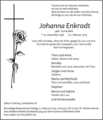Anzeige von Johanna Enkrodt von Westfälische Nachrichten