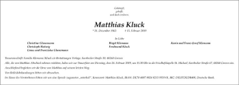 Anzeige von Matthias Kluck von Westfälische Nachrichten