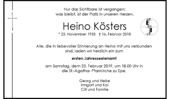 Anzeige von Heino Kösters von Westfälische Nachrichten