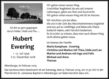 Anzeige von Hubert Ewering von Westfälische Nachrichten