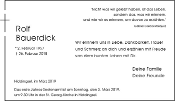 Anzeige von Rolf Bauerdick von Westfälische Nachrichten