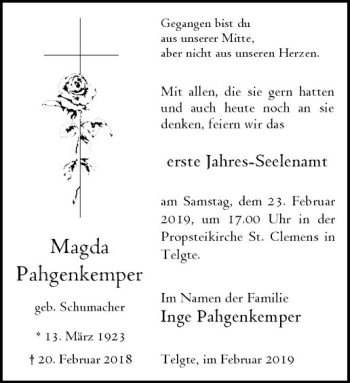 Anzeige von Magda Pahgenkemper von Westfälische Nachrichten