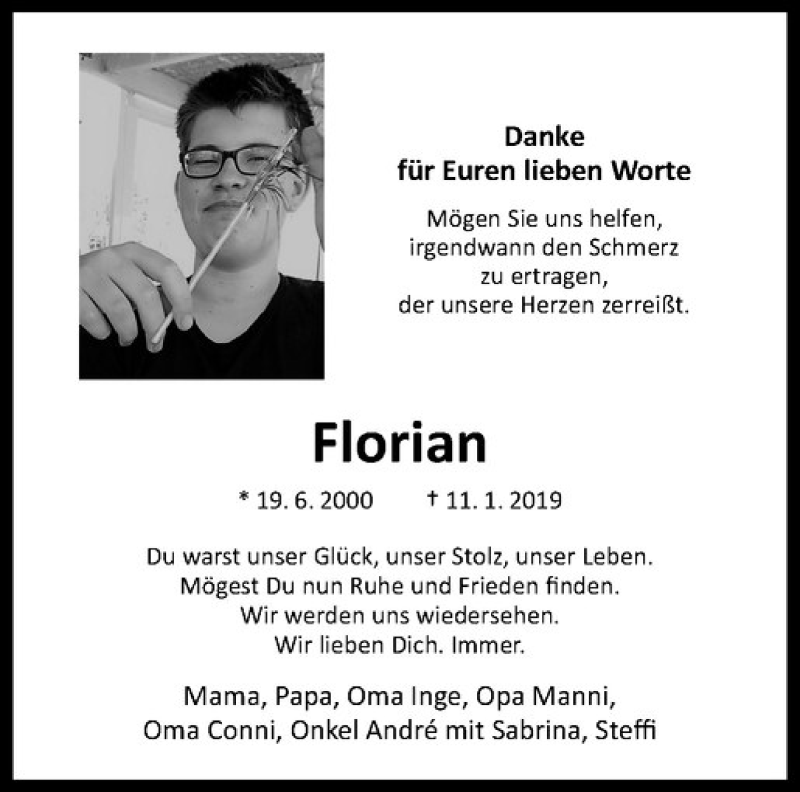  Traueranzeige für Florian  vom 02.02.2019 aus Westfälische Nachrichten