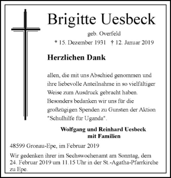 Anzeige von Brigitte Uesbeck von Westfälische Nachrichten