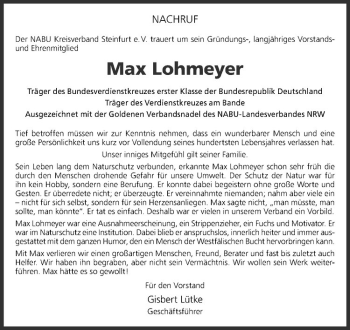 Anzeige von Max Lohmeyer von Westfälische Nachrichten