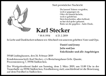 Anzeige von Karl Stecker von Westfälische Nachrichten