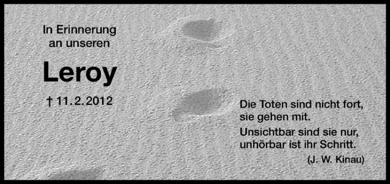  Traueranzeige für Leroy Kwirant vom 11.02.2019 aus Westfälische Nachrichten