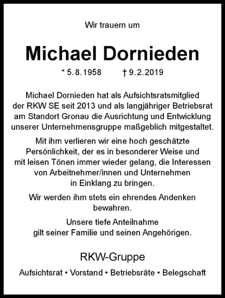  Traueranzeige für Michael Dornieden vom 15.02.2019 aus Westfälische Nachrichten
