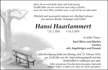 Anzeige von Hansi Haarlammert von Westfälische Nachrichten