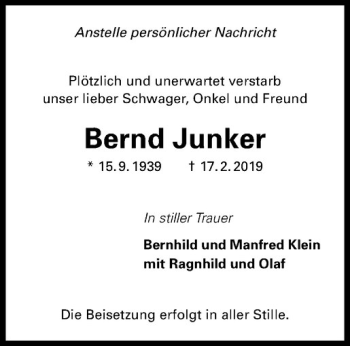 Anzeige von Bernd Junker von Westfälische Nachrichten