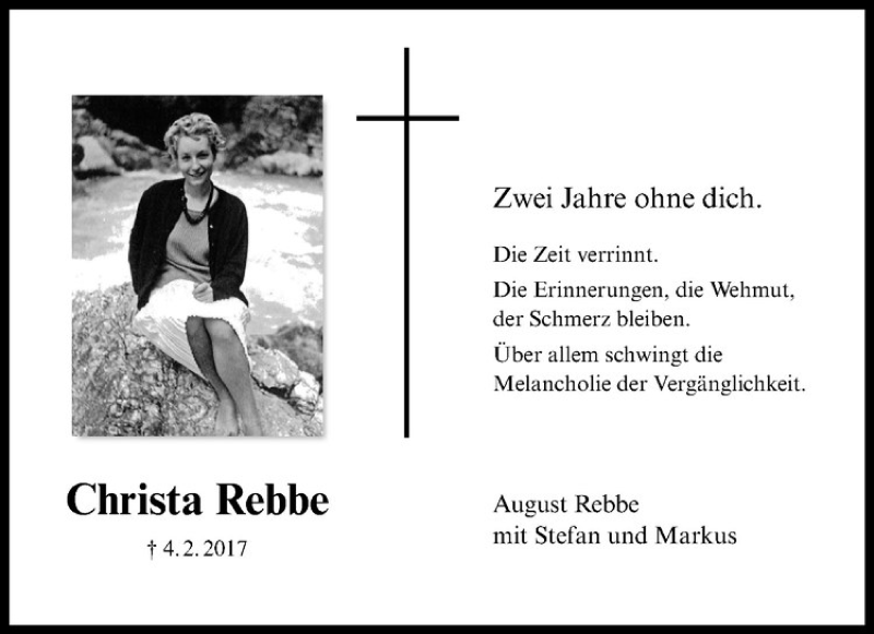  Traueranzeige für Christa Rebbe vom 09.02.2019 aus Westfälische Nachrichten