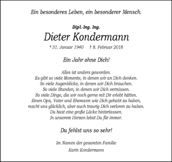 Anzeige von Dieter Kondermann von Westfälische Nachrichten