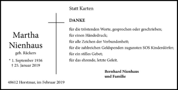 Anzeige von Martha Nienhaus von Westfälische Nachrichten