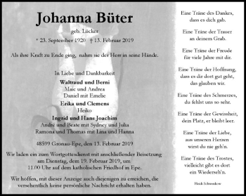 Anzeige von Johanna Büter von Westfälische Nachrichten