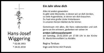 Anzeige von Hans-Josef Wiggering von Westfälische Nachrichten