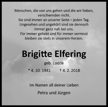 Anzeige von Brigitte Elfering von Westfälische Nachrichten