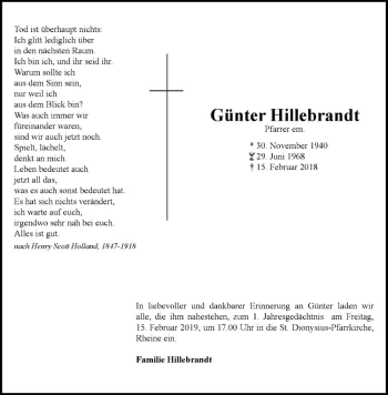 Anzeige von Günter Hillebrandt von Westfälische Nachrichten