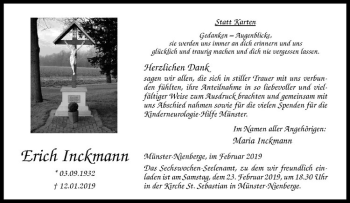 Anzeige von Erich Inckmann von Westfälische Nachrichten