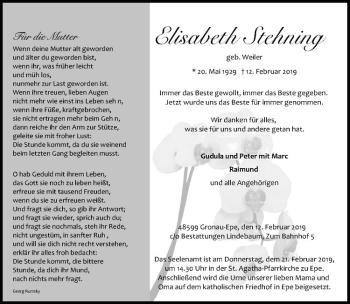 Anzeige von Elisabeth Stehning von Westfälische Nachrichten