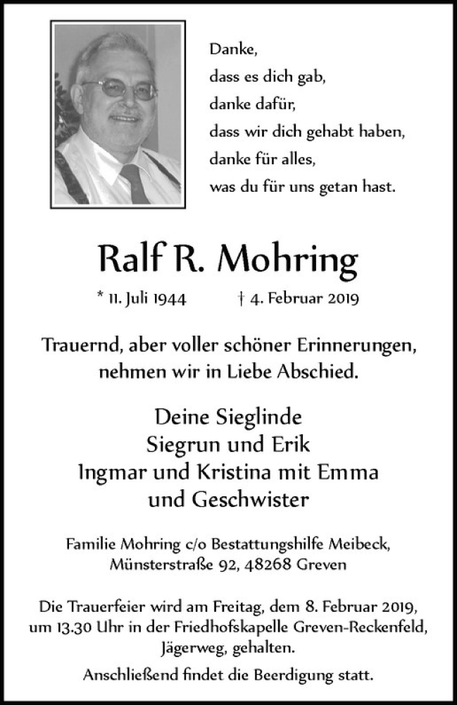  Traueranzeige für Ralf R. Mohring vom 07.02.2019 aus Westfälische Nachrichten