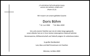 Anzeige von Doris Böhm von Westfälische Nachrichten
