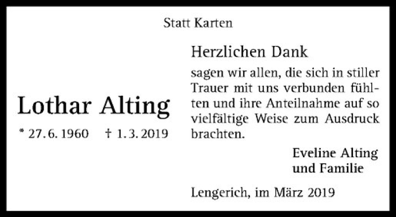  Traueranzeige für Lothar Alting vom 30.03.2019 aus Westfälische Nachrichten