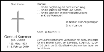 Anzeige von Gertrud Kammer von Westfälische Nachrichten