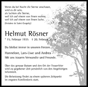 Anzeige von Helmut Rösner von Westfälische Nachrichten