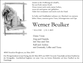 Anzeige von Werner Beulker von Westfälische Nachrichten