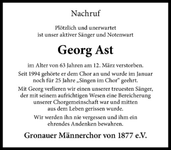 Anzeige von Georg Ast von Westfälische Nachrichten