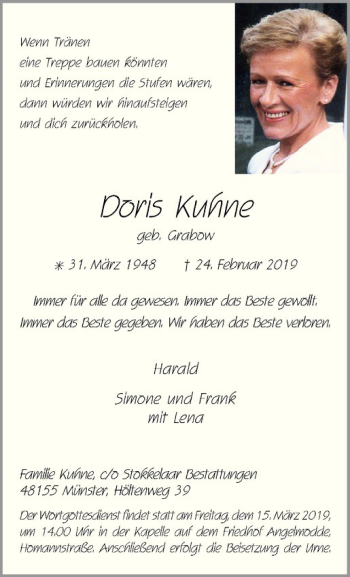 Anzeige von Doris Kuhne von Westfälische Nachrichten