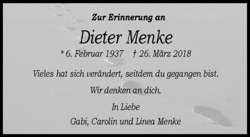  Traueranzeige für Dieter Menke vom 27.03.2019 aus Westfälische Nachrichten