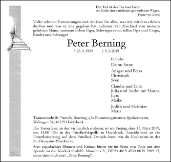 Anzeige von Peter Berning von Westfälische Nachrichten